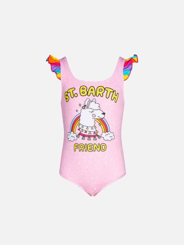 Costume intero da bambina con stampa St. Barth Friend