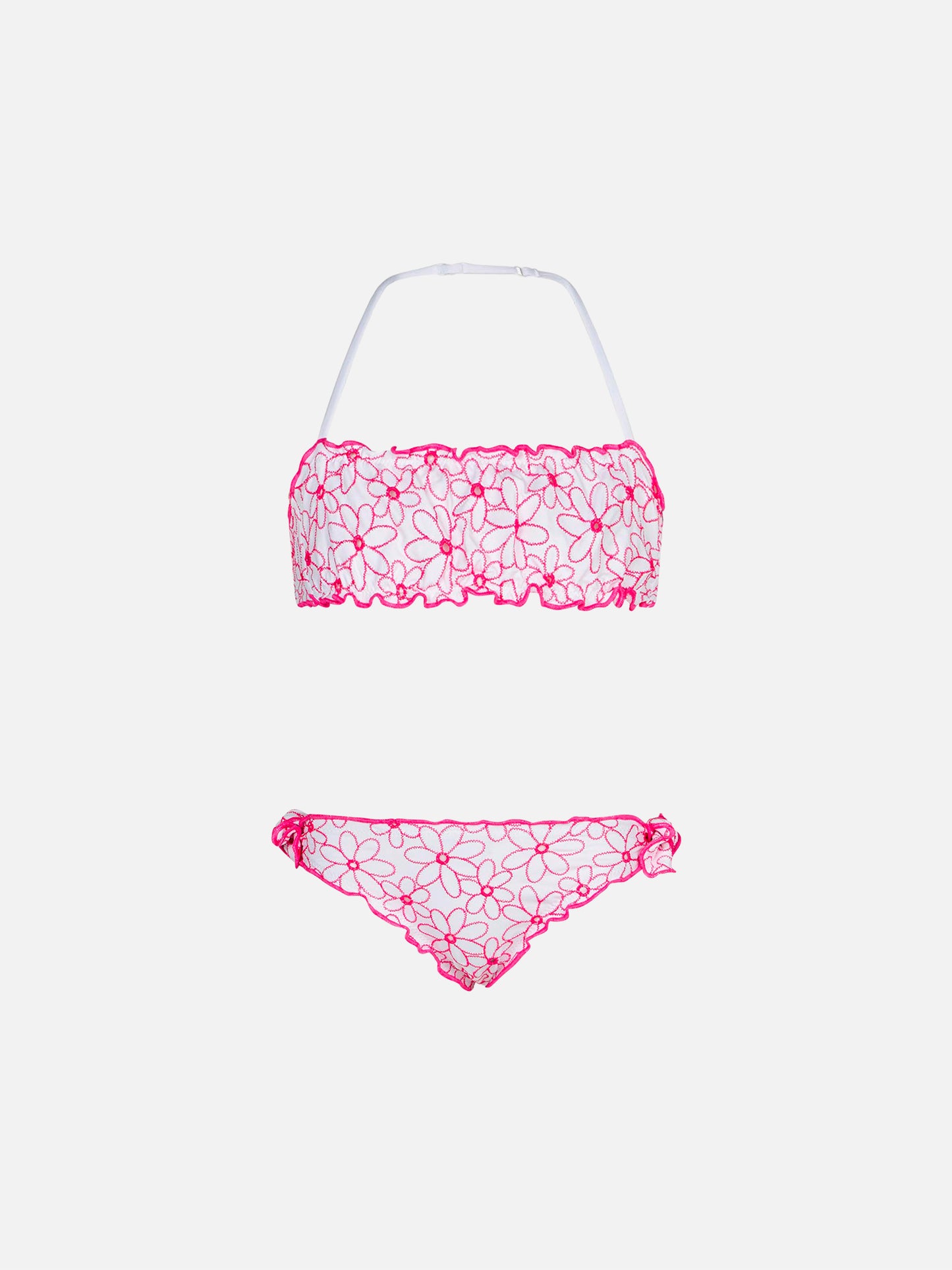 Bikini a fascia da bambina con ricamo margherite