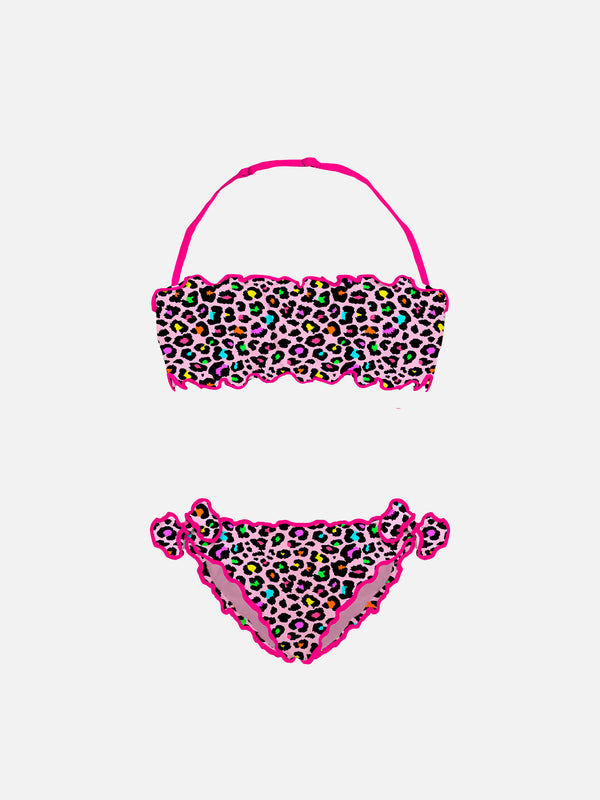 Bandeau-Bikini für Mädchen mit Leopardenmuster