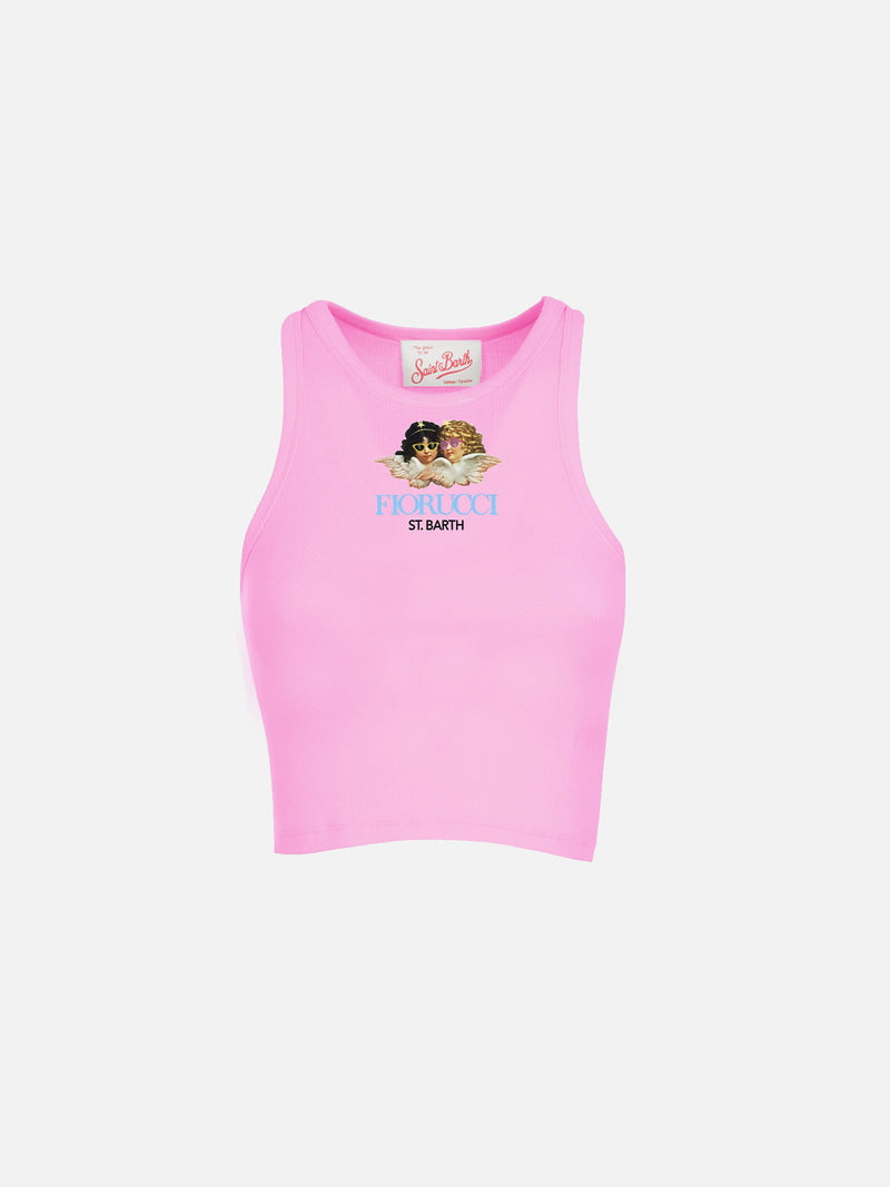 Girl pink rib-knit cotton crop tank | FIORUCCI SPECIAL EDITION