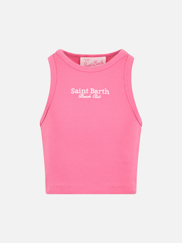 Fuchsiafarbenes Crop-Tanktop aus Rippstrick-Baumwolle für Mädchen