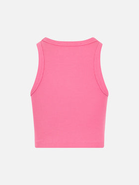 Fuchsiafarbenes Crop-Tanktop aus Rippstrick-Baumwolle für Mädchen