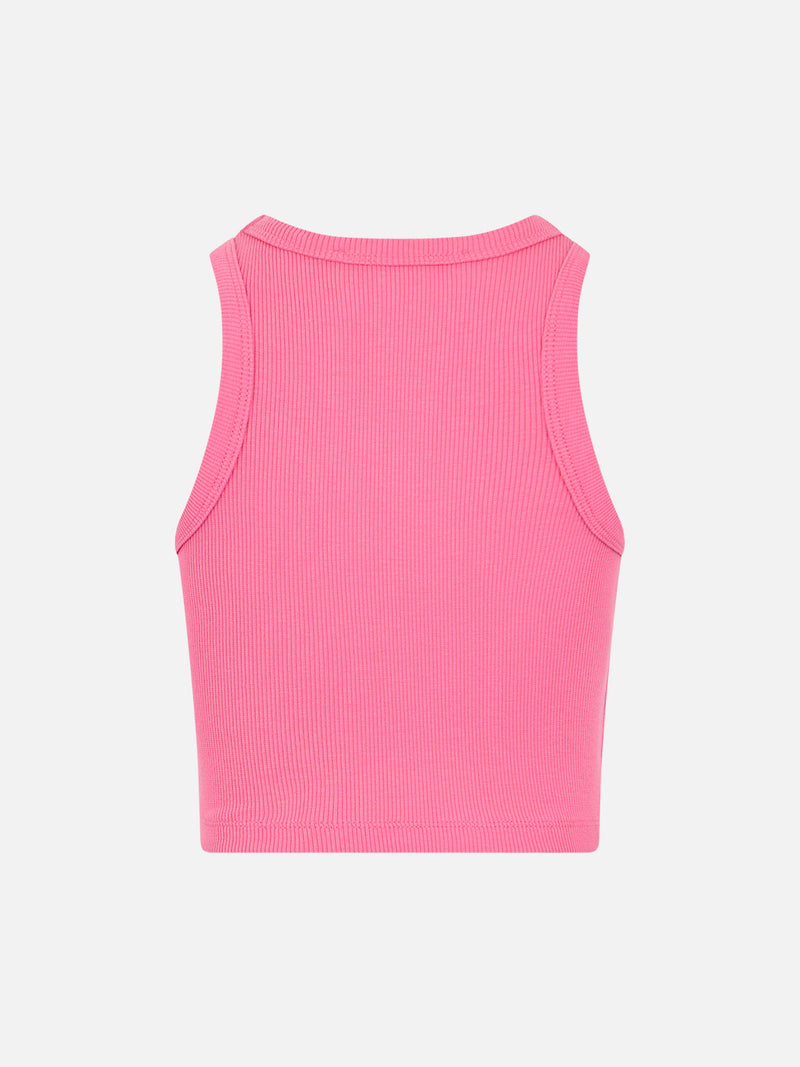 Fuchsiafarbenes Crop-Tanktop aus Rippstrick-Baumwolle für Mädchen