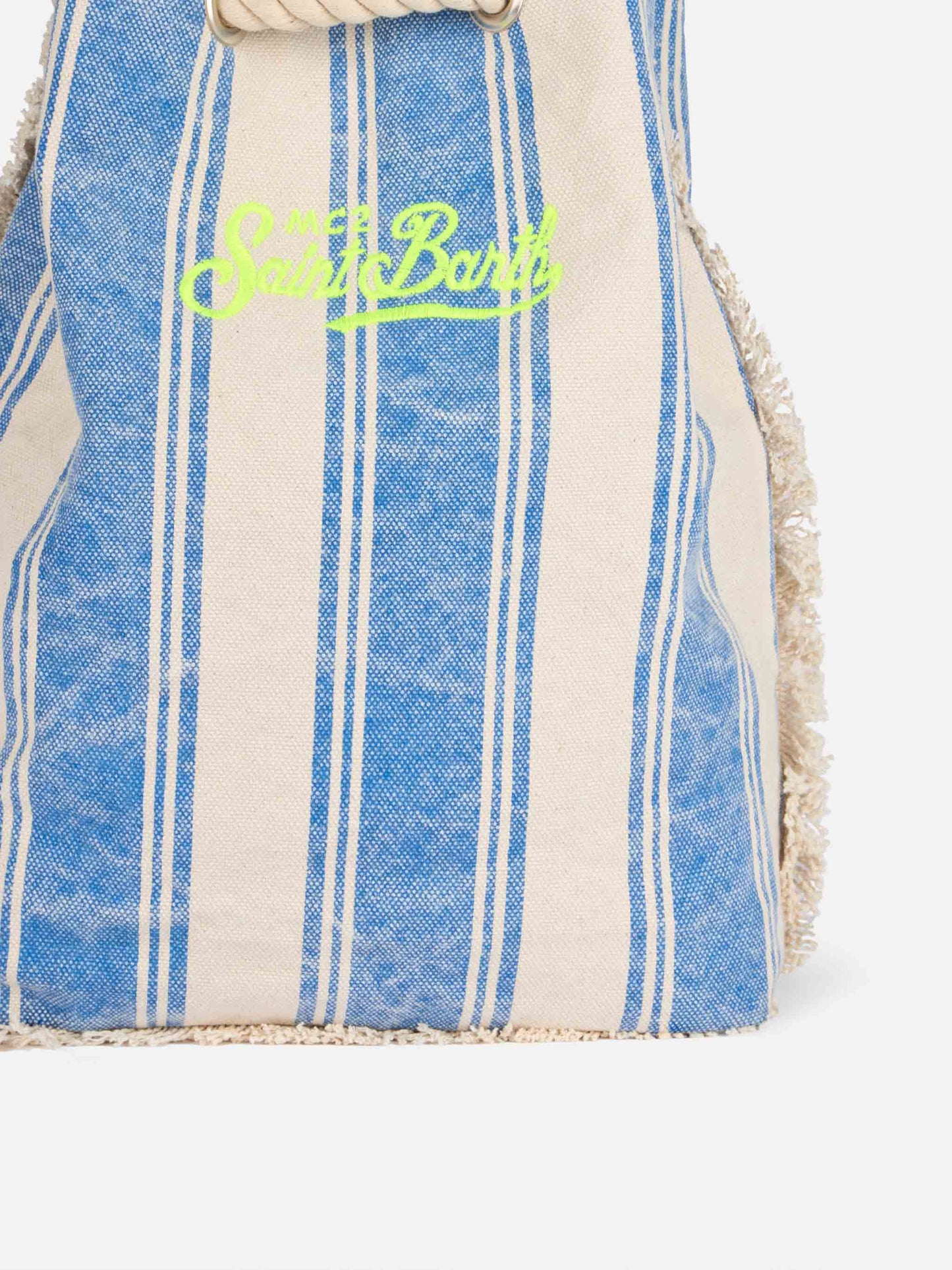 Boat canvas backpack with white and light blue stripes