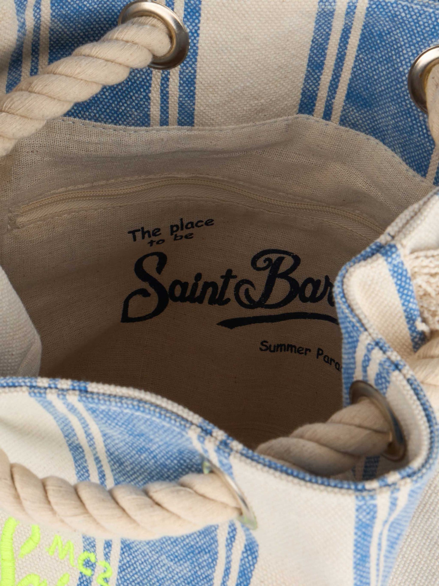 Boat canvas backpack with white and light blue stripes