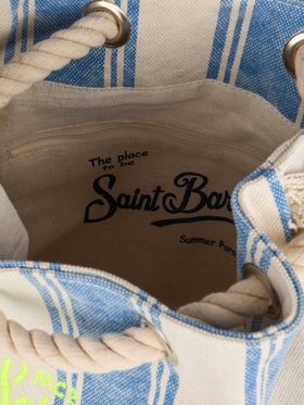Boat canvas backpack with white and light blue stripes
