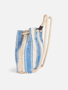 Boat canvas backpack with white and light blue stripes