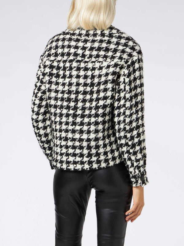 Woman cropped overshirt with pied de poul print
