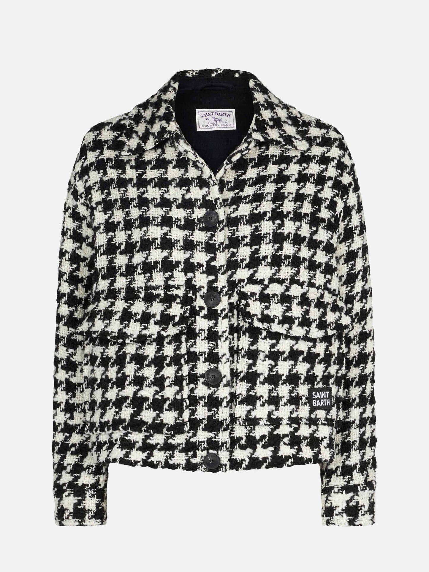 Woman cropped overshirt with pied de poul print