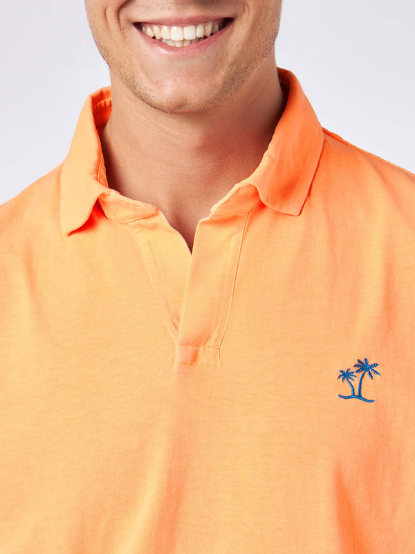 Man orange cotton jersey polo