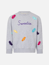 Girl crewneck white sweatshirt with candies patches