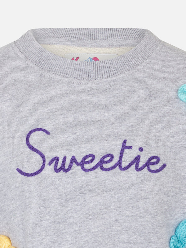 Girl crewneck white sweatshirt with candies patches