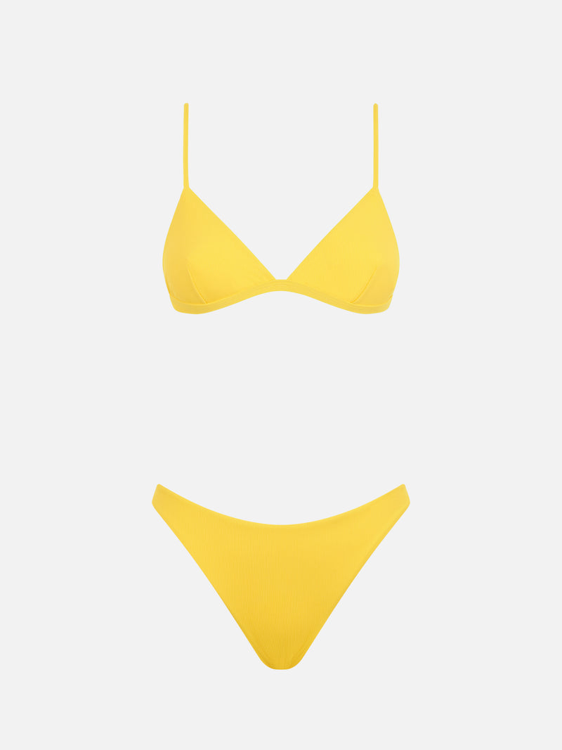 Bikini da donna a triangolo a costine giallo