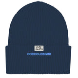 Kid blue ribbed beanie with Coccole nuvole embroidery | COCCOLEBIMBI SPECIAL EDITION