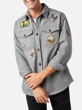 Man wooly grey overshirt with pockets and patches