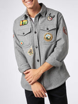 Man wooly grey overshirt with pockets and patches