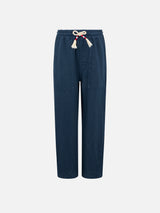 Boy navy blue linen Calais Jr pants with drawstring