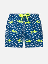 Boy lightweight fabric swim-shorts Jean Lighting with sharks embroidery