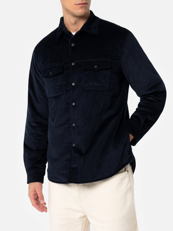 Man navy blue corduroy overshirt Chalet with St. Barth embroidery