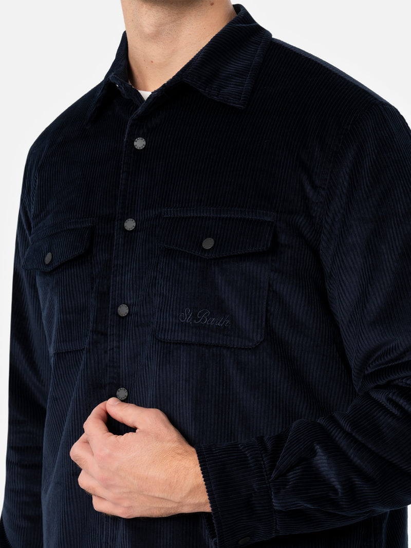 Marineblaues Cord-Overshirt Chalet für Herren mit St. Barth-Stickerei