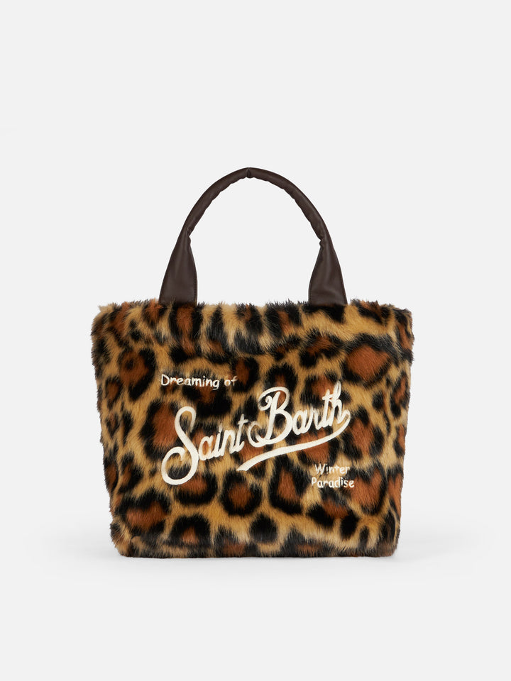 Pelzige, weiche Colette-Handtasche mit Animalier-Jacquard-Print