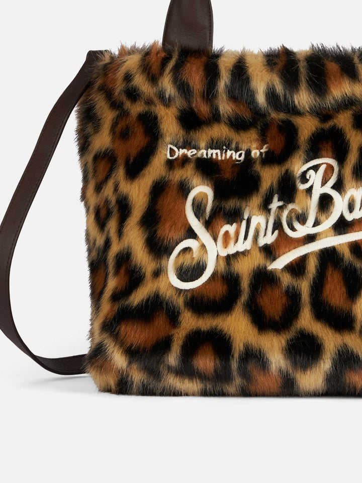 Pelzige, weiche Colette-Handtasche mit Animalier-Jacquard-Print