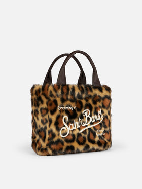 Pelzige, weiche Colette-Handtasche mit Animalier-Jacquard-Print