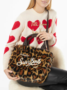 Pelzige, weiche Colette-Handtasche mit Animalier-Jacquard-Print