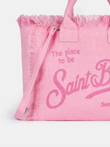 Pink Colette Linen handbag with Saint Barth logo print