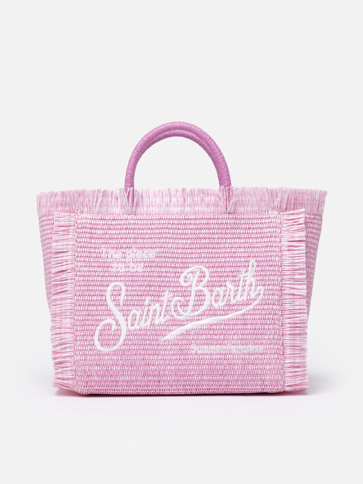Borsa a mano Colette in paglia rosa con ricami