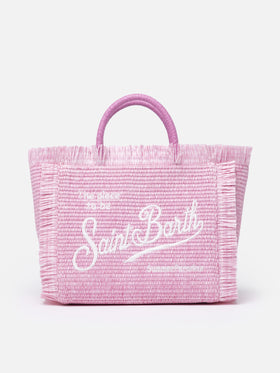 Borsa a mano Colette in paglia rosa con ricami