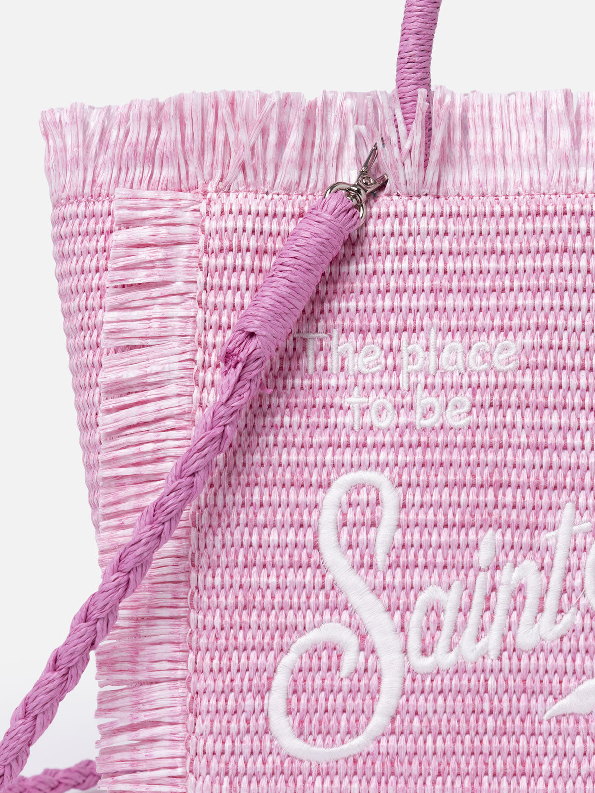 Borsa a mano Colette in paglia rosa con ricami