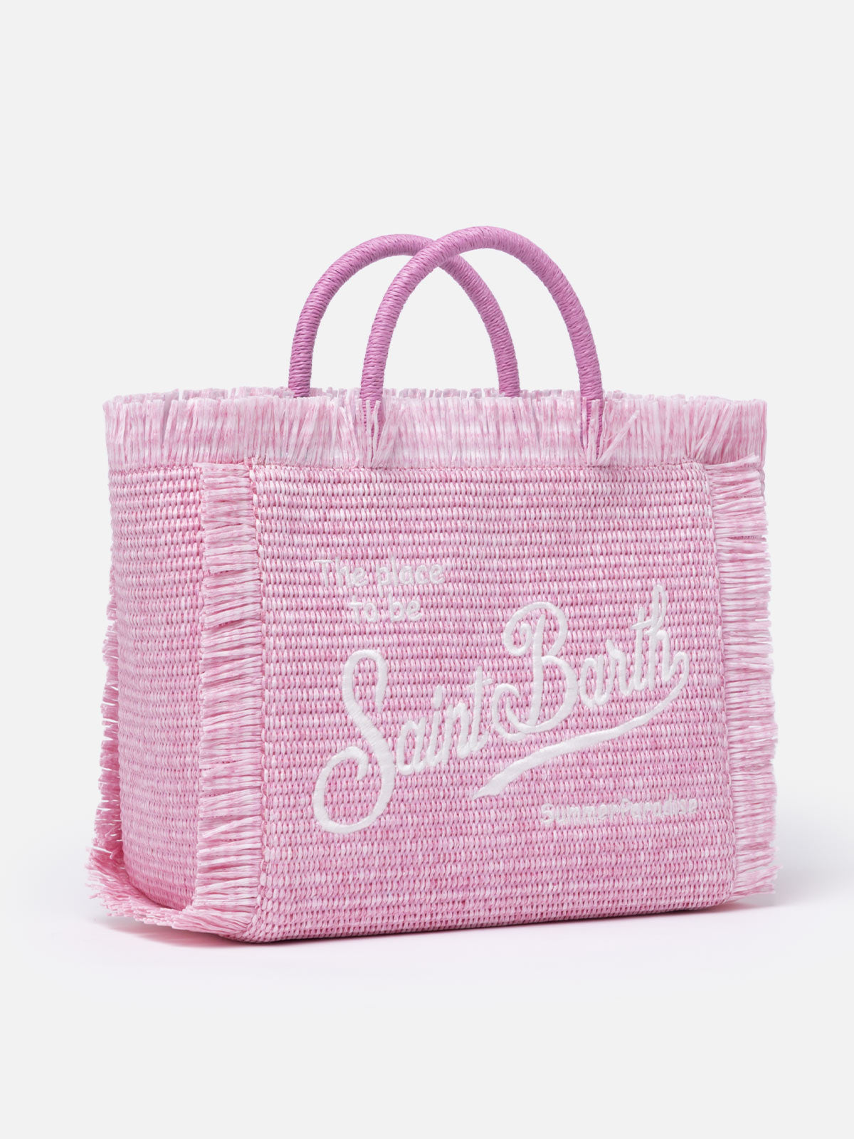 Borsa a mano Colette in paglia rosa con ricami