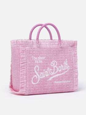 Borsa a mano Colette in paglia rosa con ricami