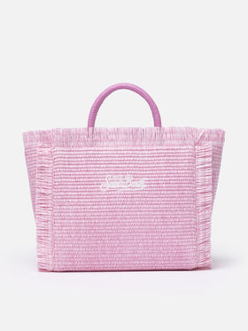 Borsa a mano Colette in paglia rosa con ricami