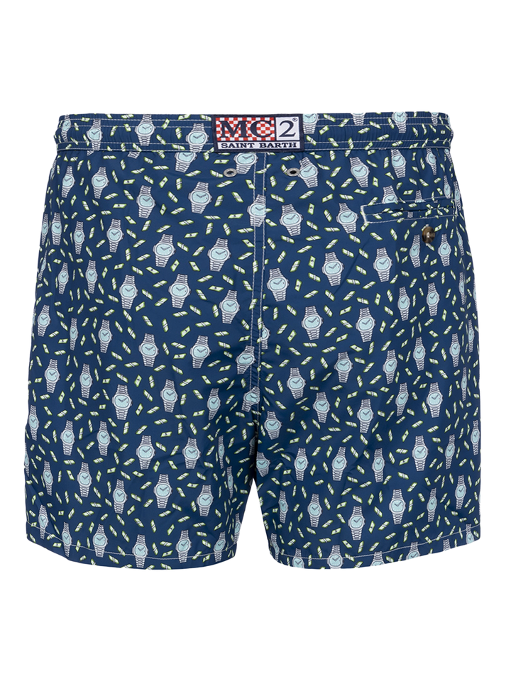 Man lightweight fabric swim-shorts Lighting Micro Fantasy with watches print