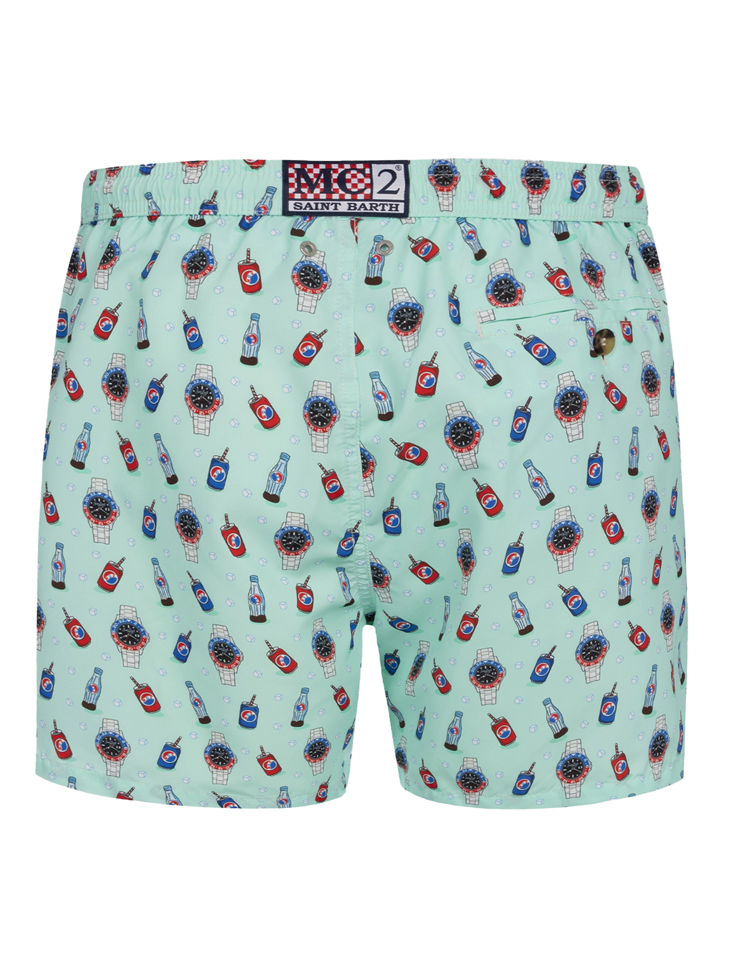 Man lightweight fabric swim-shorts Lighting Micro Fantasy with watches and drinks print - MC2 Saint Barth