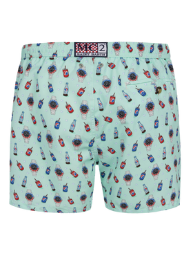 Man lightweight fabric swim-shorts Lighting Micro Fantasy with watches and drinks print - MC2 Saint Barth