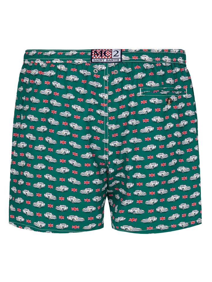 Lightweight fabric swim shorts Lighting with car print