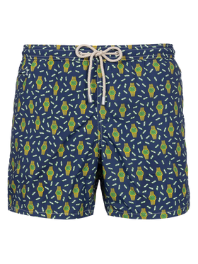 Man lightweight fabric swim-shorts Lighting Micro Fantasy with watches print