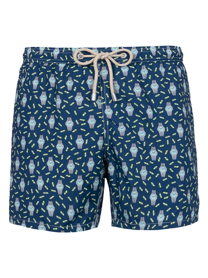 Man lightweight fabric swim-shorts Lighting Micro Fantasy with watches print