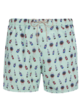Man lightweight fabric swim-shorts Lighting Micro Fantasy with watches and drinks print - MC2 Saint Barth