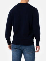 Maglione da uomo blu navy in misto cashmere con collo a polo Covent