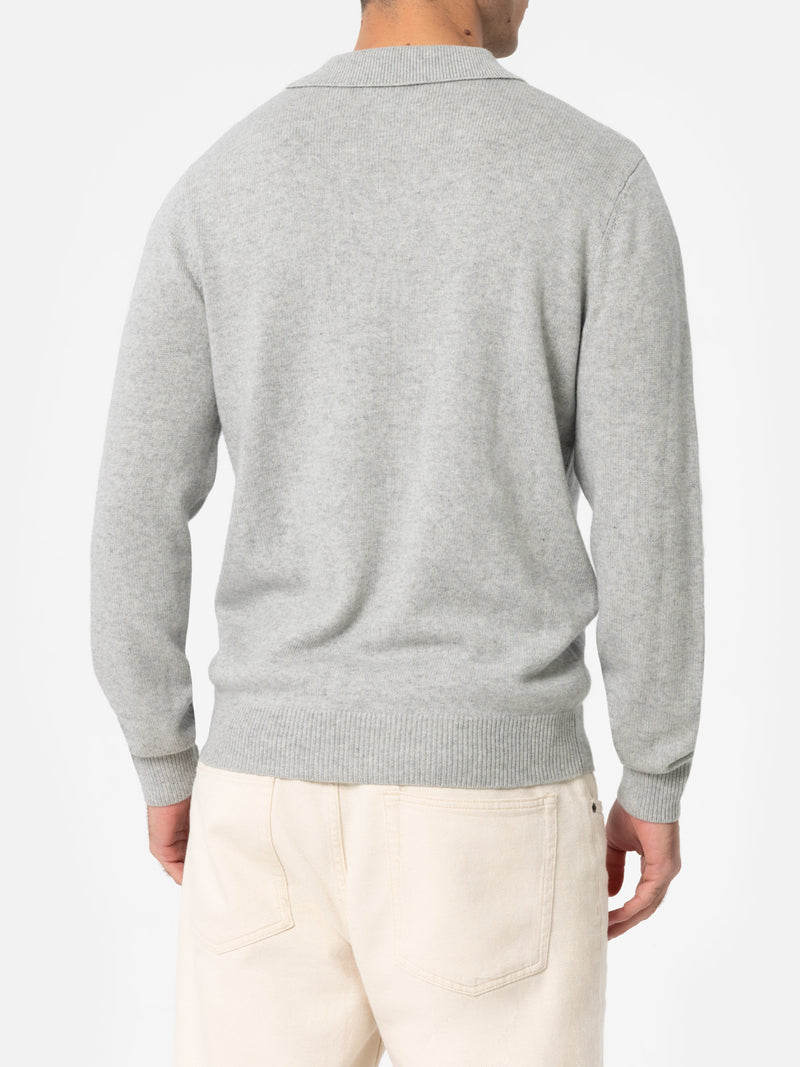 Man mélange grey cashmere blend polo collar sweater Covent