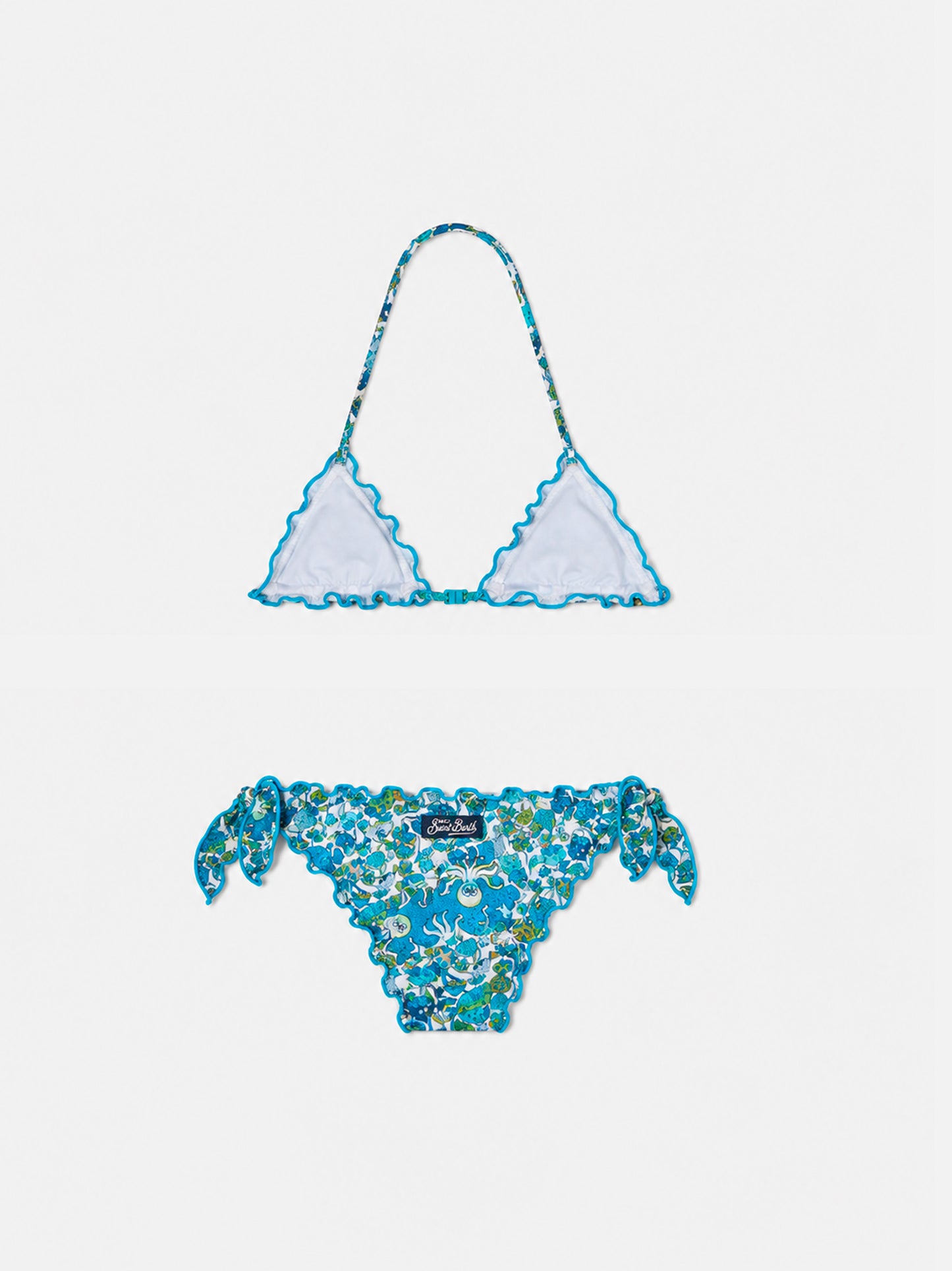 Bikini triangular para niña con estampado de setas | Confeccionado con tejido Liberty 