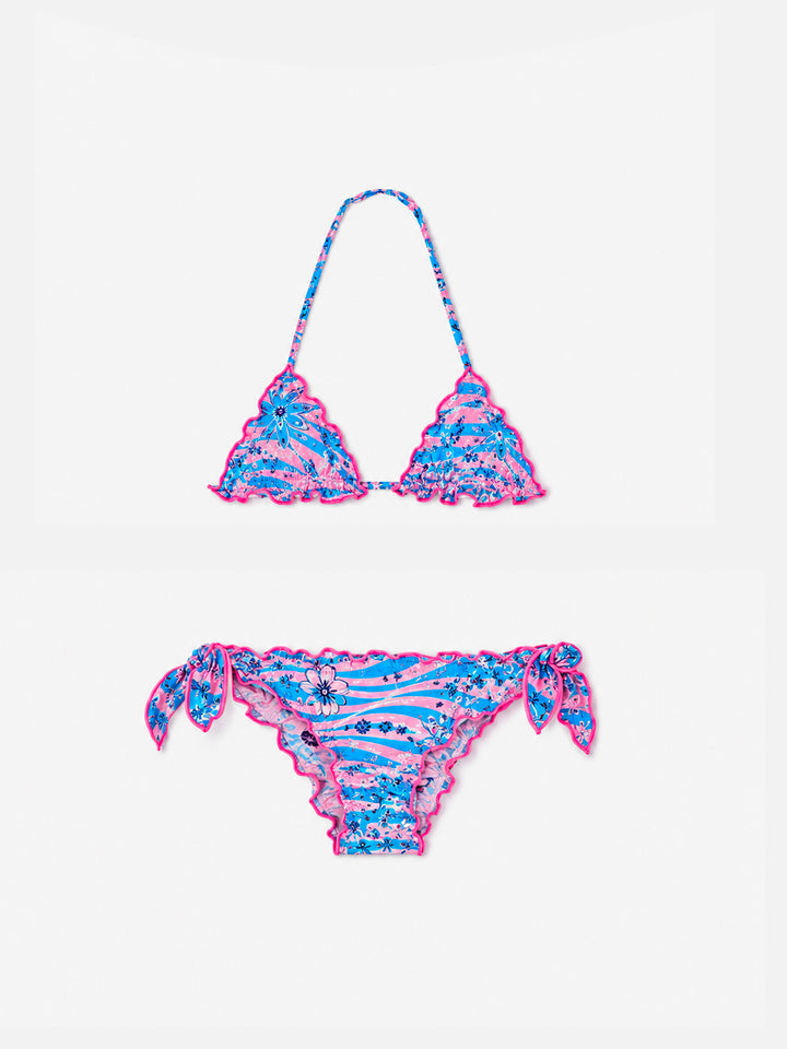 Bikini da bambina a triangolo con stampa bandana zebrata