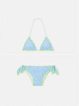 Bikini de triángulo para niña en seersucker con rayas 