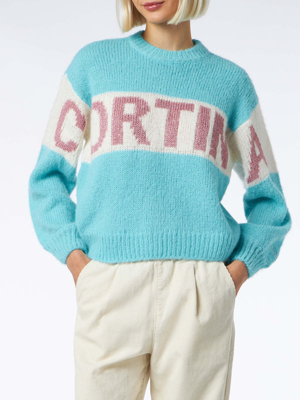 Woman boxy shape soft sweater with Cortina jacquard print