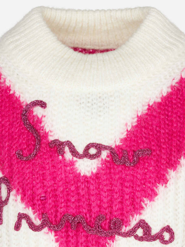 Girl boxy shape soft sweater with Snow Princess embroidery