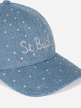 Cappellino Davis in denim impreziosito da strass